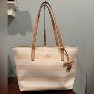 Kate Spade Beige and White Striped Tote